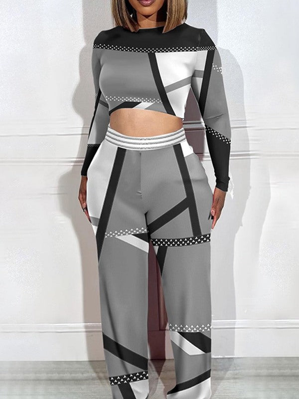 mangocouture  Colorblock Crop Top & Pants Set