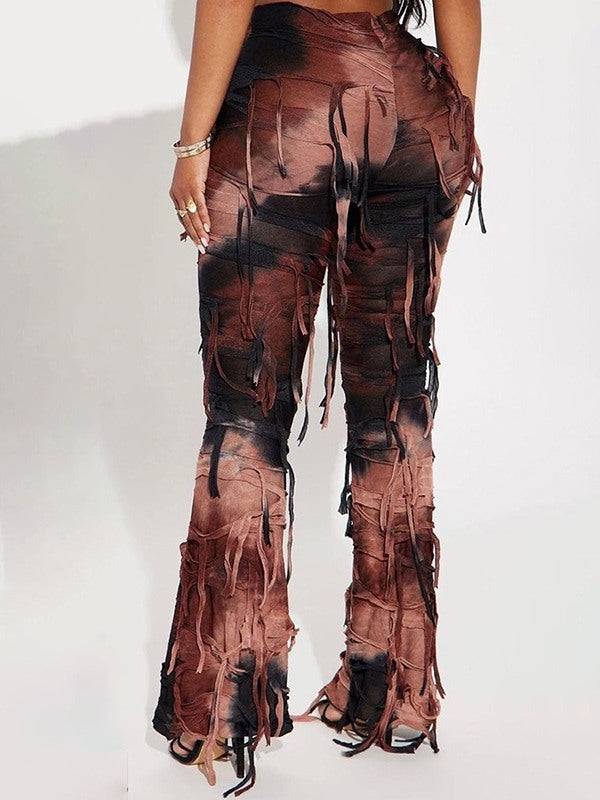 Mangocouture Fringe Tie-Dye Pants