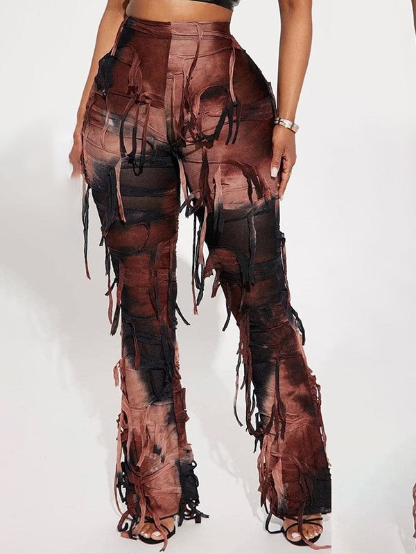 Mangocouture Fringe Tie-Dye Pants