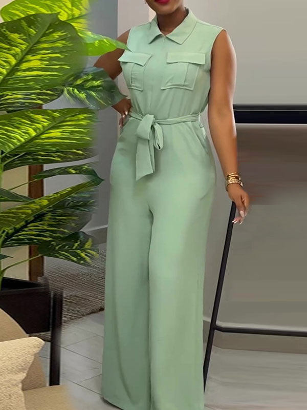 Solid Sleeveless Tied Jumpsuit