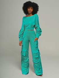 Mangocouture Twisted Top & Cargo Pants Set