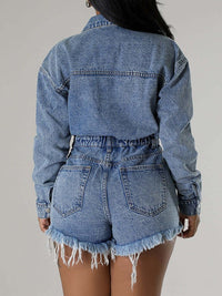 Mangocouture Distressed Snap-Front Denim Romper