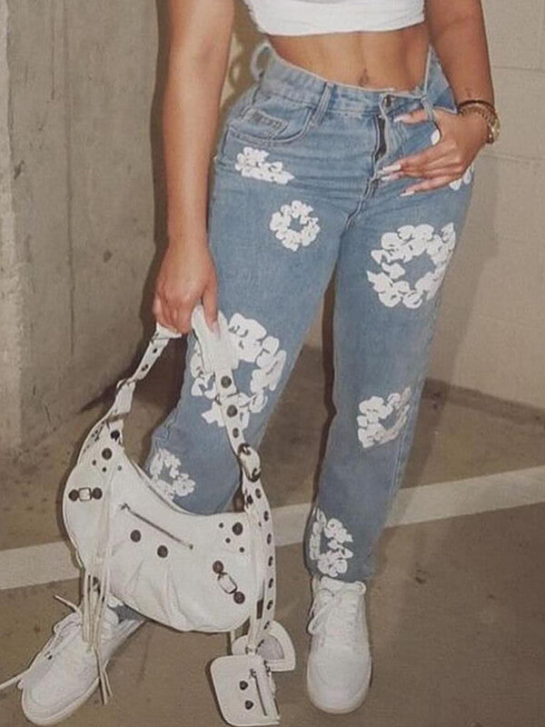 Floral Print Jeans