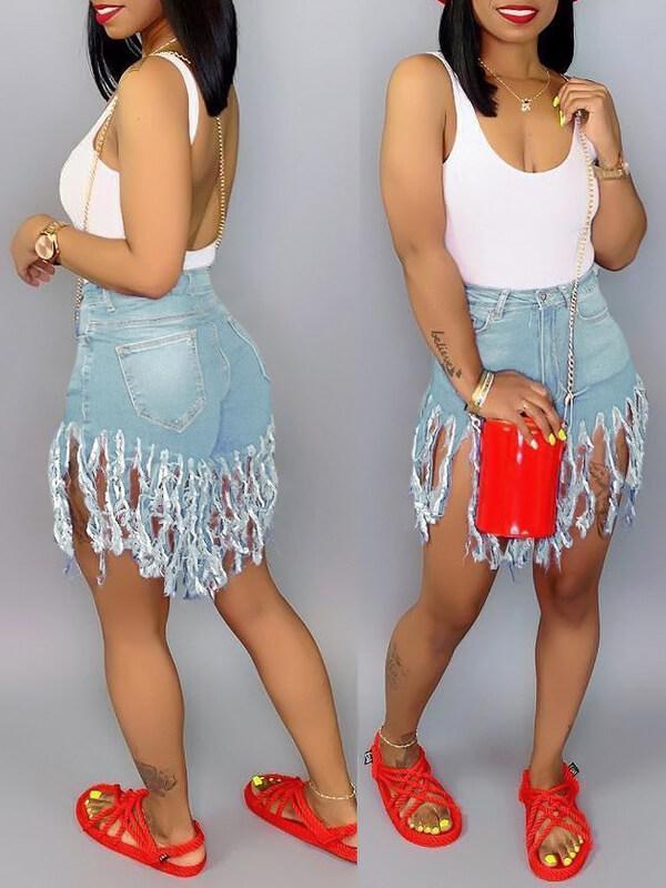 Fringe Denim Shorts