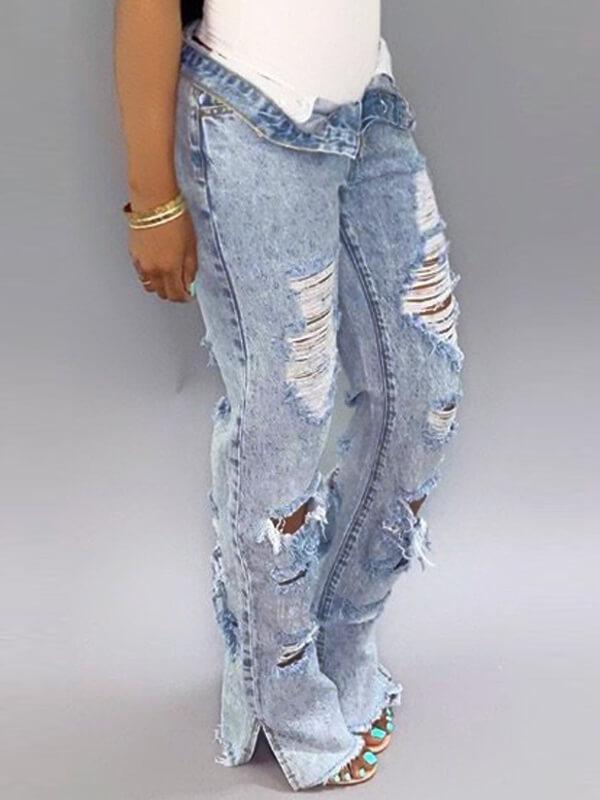 Distressed Side-Slit Jeans