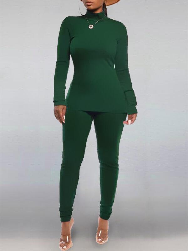 mangocouture  Solid Turtleneck Top & Pants Set