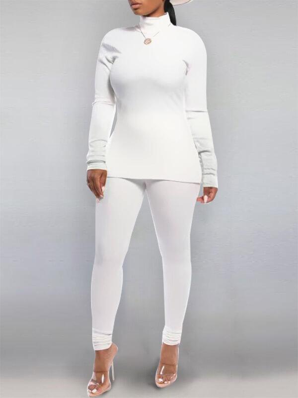 mangocouture  Solid Turtleneck Top & Pants Set