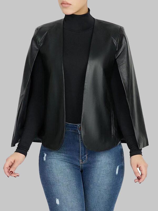 mangocouture Faux Leather Cape Blazer