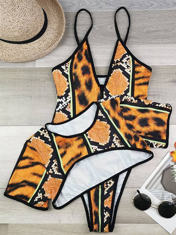 mangocouture Printed Zip-Front Swimsuit