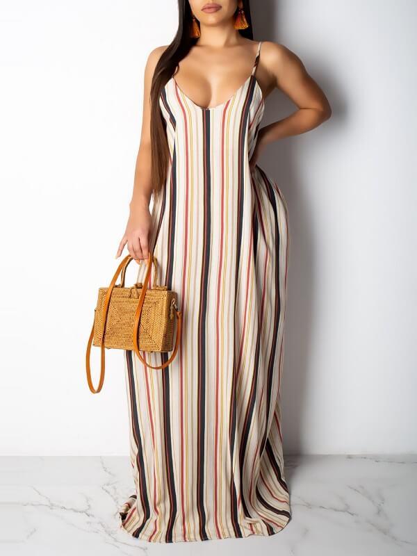 Stripe V-Neck Cami Dress--Clearance