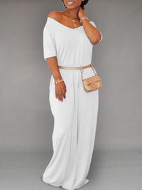 Solid V-Neck Maxi Dress--Clearance