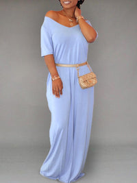 Solid V-Neck Maxi Dress--Clearance