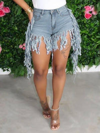 Fringe Combo Denim Shorts