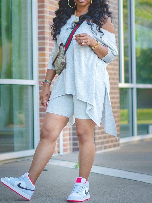 Asymmetric Top & Biker Shorts Set--Clearance