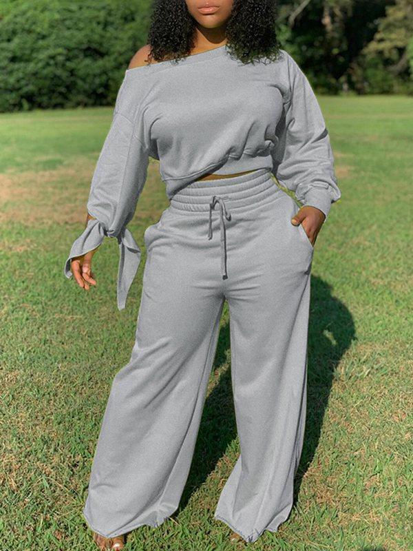 Mangocouture Solid Sweatshirt & Wide-Leg Pants Set