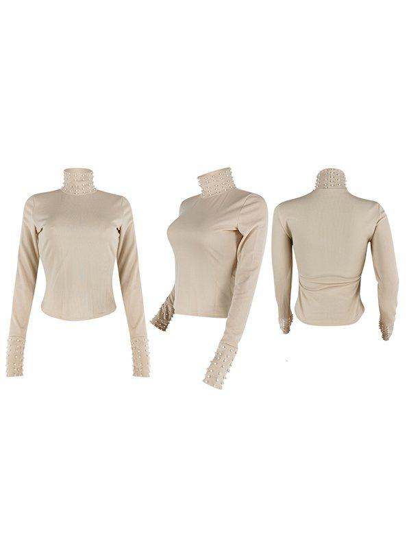 Mangocouture Pearl-Studded Turtleneck Top