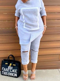 Mangocouture Side-Slit Sweatshirt & Ripped Pants Set