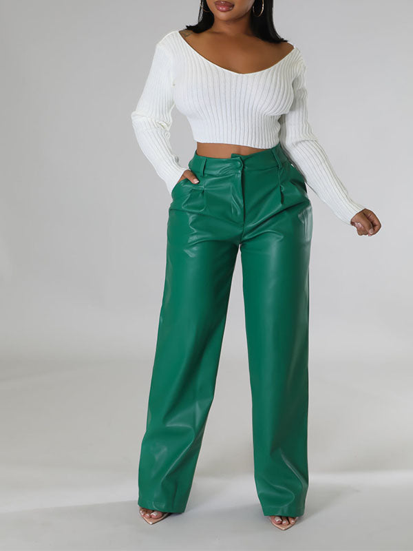 Wide-Leg Faux-Leather Pants